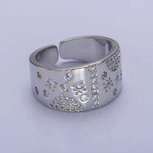 Sterling Silver Celestial Planet Stars Micro Paved CZ Statement Ring
